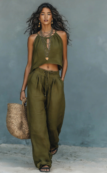 Women's Sleeveless Tank Top And Wide-Leg Pants Set 