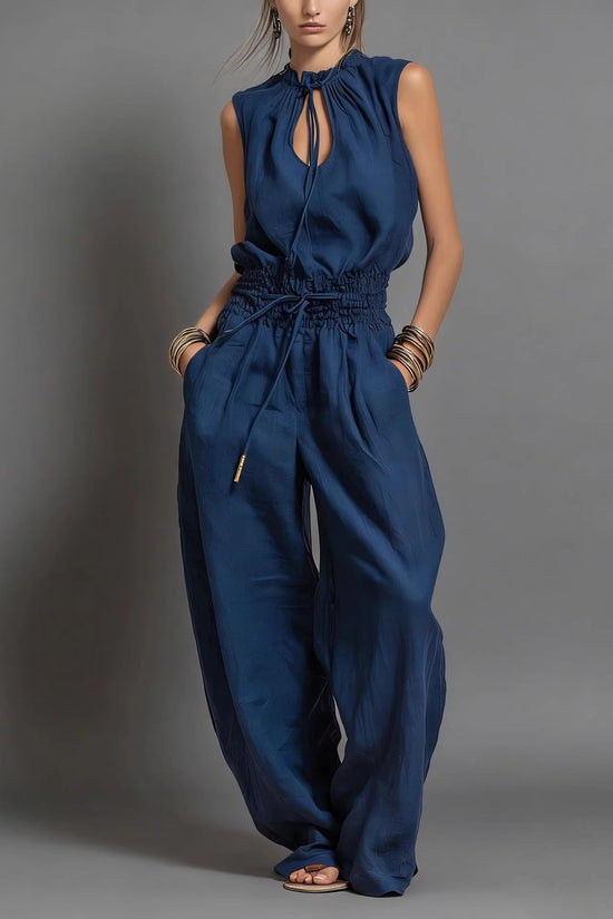 Personalized Street-style Loose-fitting Sleeveless Waist-cinching Wide-leg Jumpsuit 