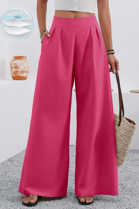 Pocketed High-waisted Fashionable Versatile Wide-leg Trousers Long Pants 