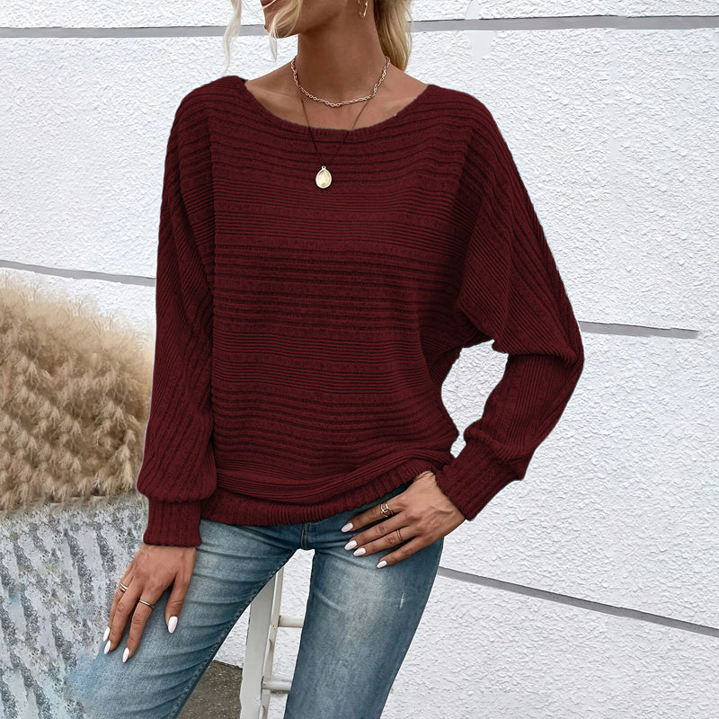 Women's Textured Round Neck Long Sleeve Top - Casual Solid Pullover For Spring & Fall CJ US