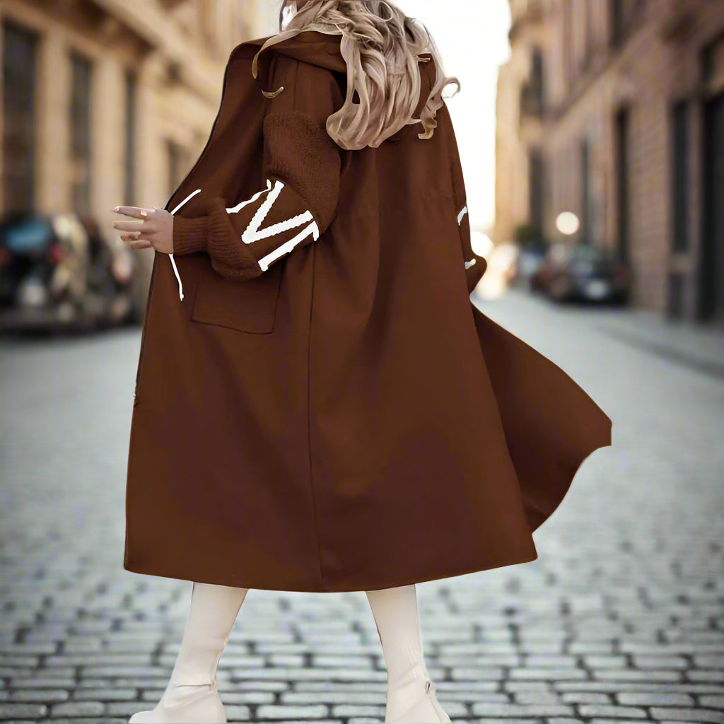 Women's Long Sleeve Letter Print Hooded Coat With Pockets - Zip Front Long Windbreaker For Spring&Fall CJ US