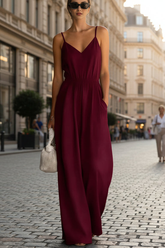 Summer Women's Slip-dress Casual Wide-leg Jumpsuit 
