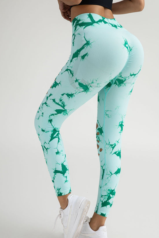 New Style Women's High-Waisted Yoga Leggings With Hollow-Out & Tie-Dye Design CJ US