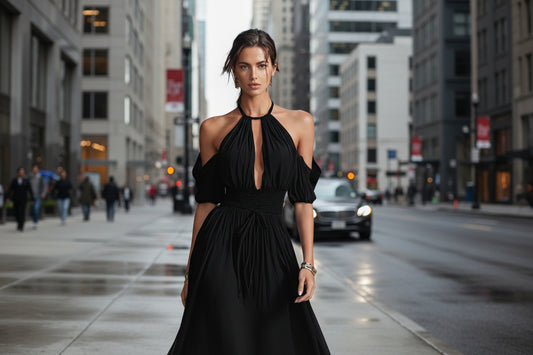 Womens Solid-Colored Halter Maxi Dress 