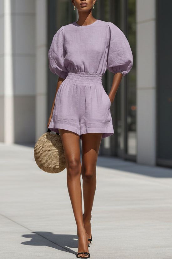 Women's Puff-Sleeve Casual Fashionable Comfortable Set 