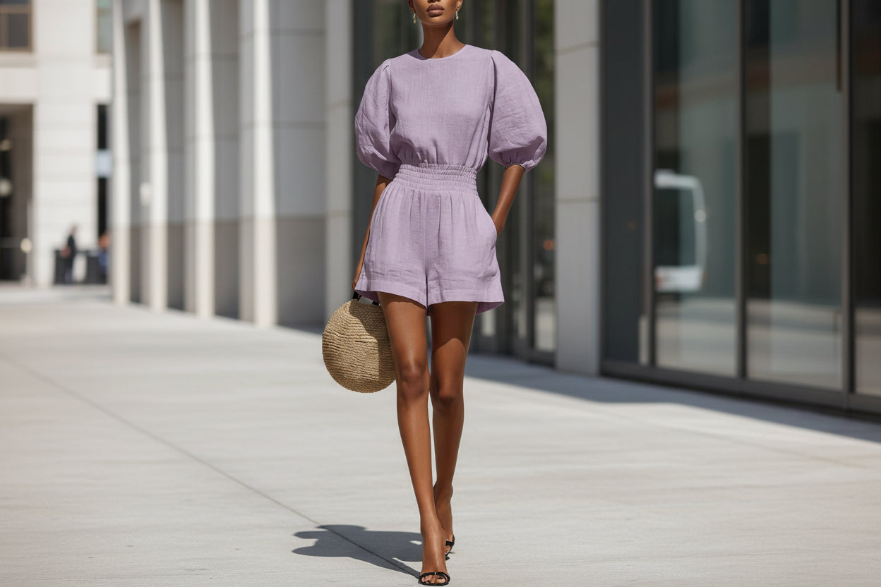 Women's Puff-Sleeve Casual Fashionable Comfortable Set 