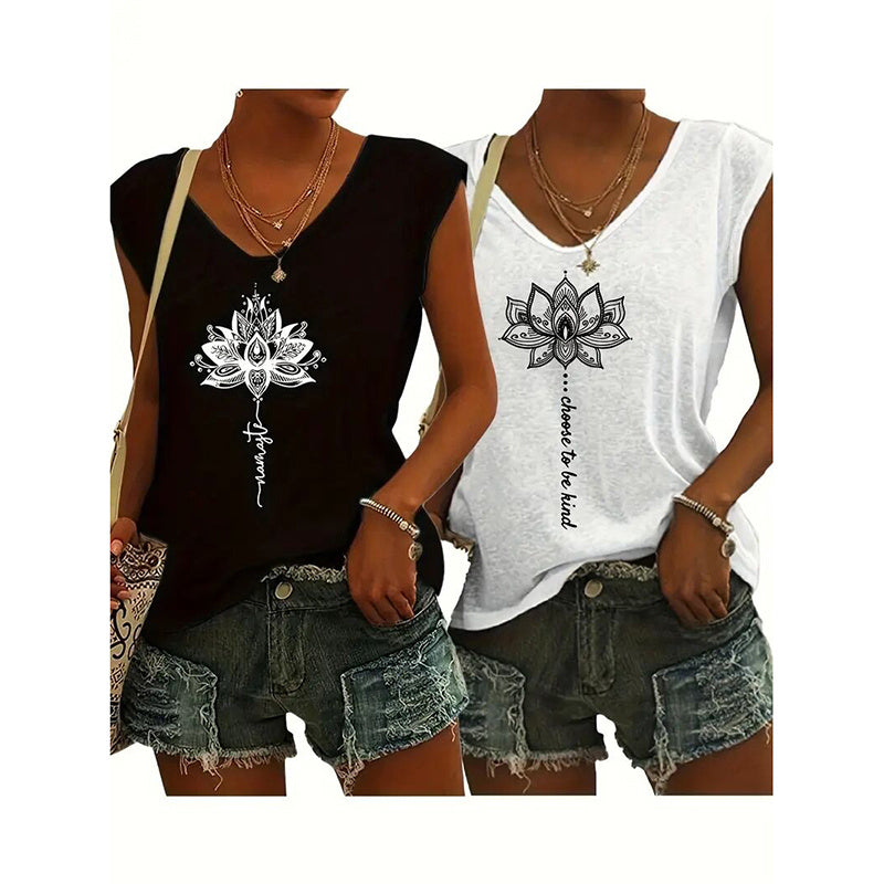 2Pack Women's V Neck Sleeveless Tank Tops Loose Fit Casual Summer Beach Shirts FitiqueFit