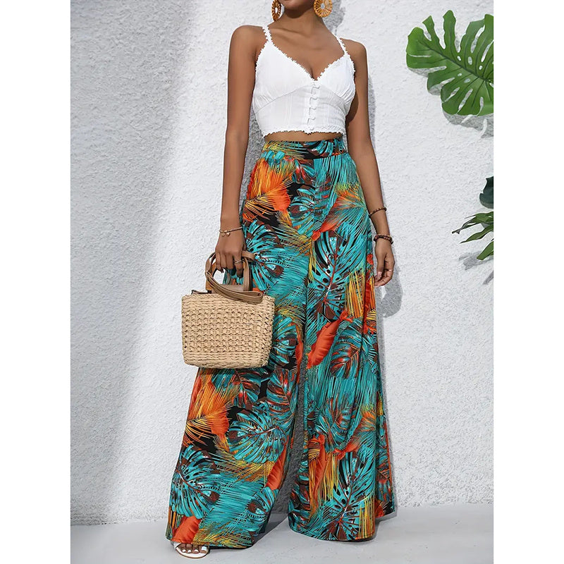 Palazzo Pants For Women Casual High Waist Printed Wide Leg Pant Trendy Boho Trousers Fashion Beach Outfits CJ US