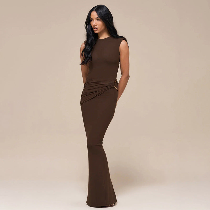 Fastener-free Sleeveless Back-split Bodycon Sheath Dress 