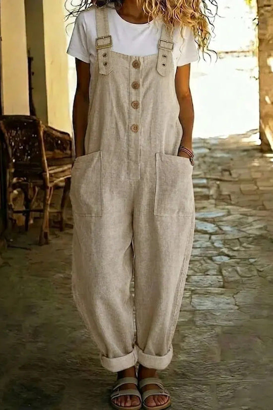 Solid-color Vintage Straight-leg Overalls For Women 