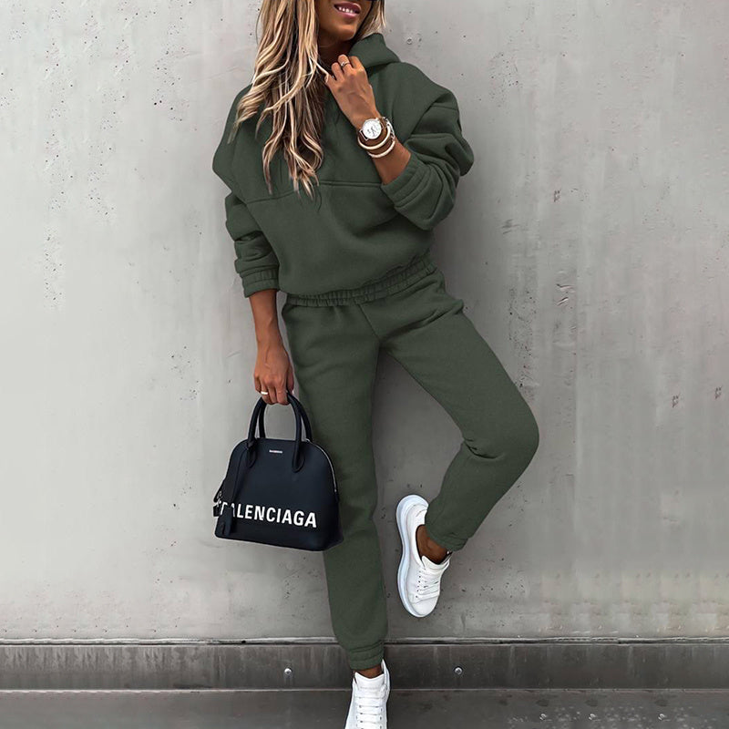 Women's Casual 2-Piece Tracksuit, Solid Color Hooded Sweatshirt And Slim Fit Jogger Pants For Autumn And Winter Diversi Fashion™