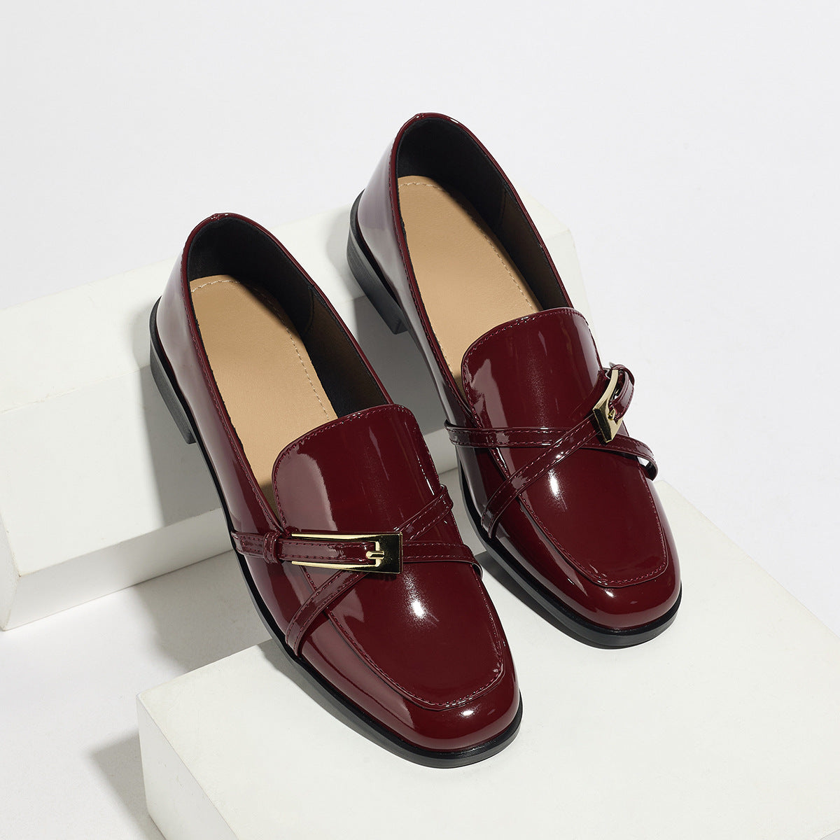 Casual All-Match Patent Leather Square Toe Leather Shoes CJ