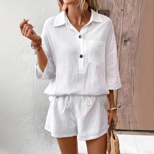 Casual Double-Panel Shirt With Lapel Collar Casual Two-Piece Set 
