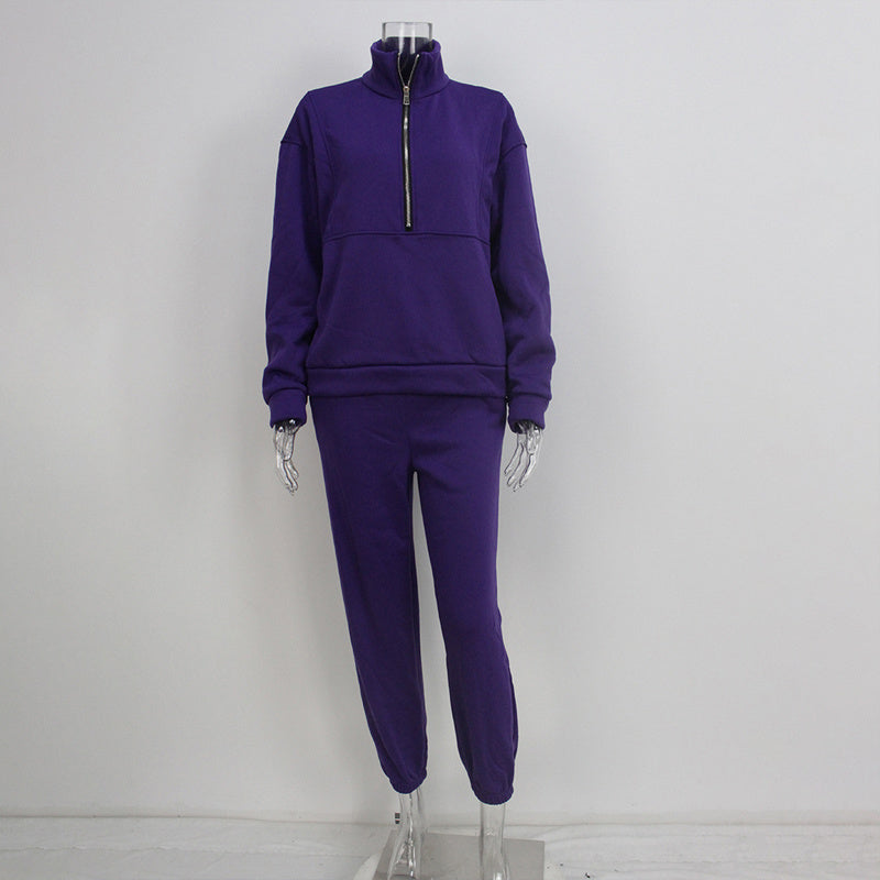 Women's 2-Piece Zip Neck Long Sleeve Sweatshirt & Slim Fit Pants Set - Sporty Streetwear Outfit For Fall&Winter CJ US