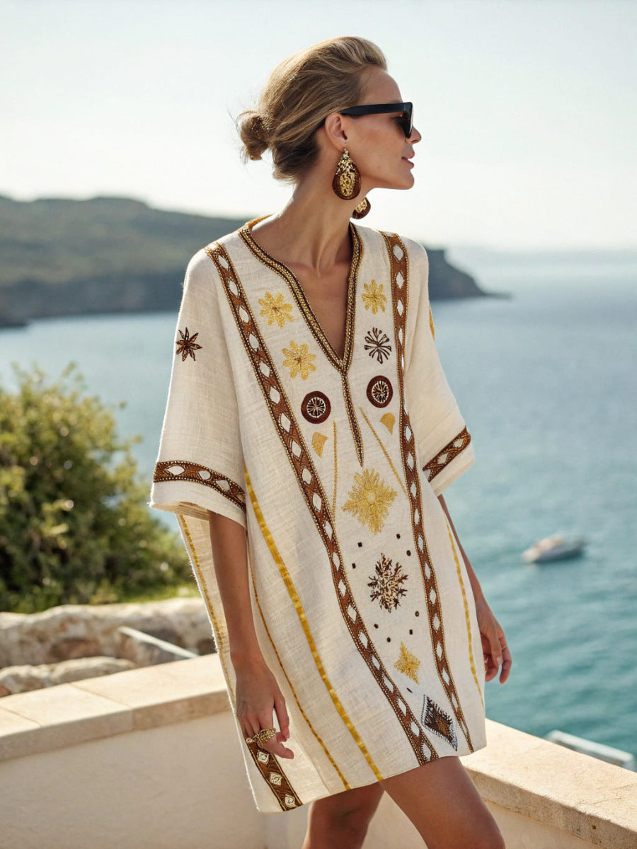 Beach Vacation Beach Dress Printed Loose Midi Dress 
