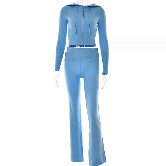 Long Sleeve Sweater & High Waist Long Pants Set | ladies long sweaters