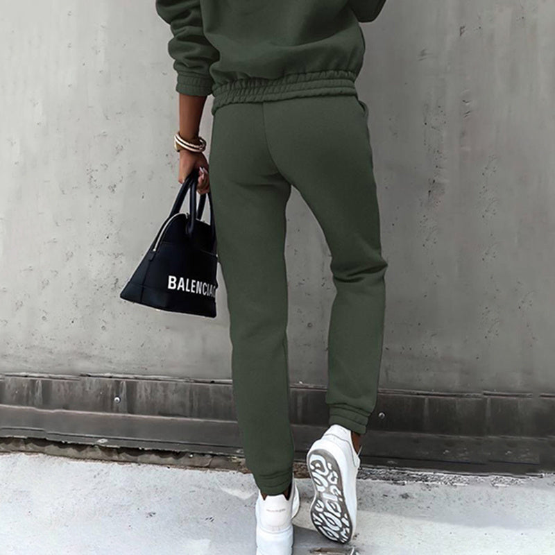 Women's Casual 2-Piece Tracksuit, Solid Color Hooded Sweatshirt And Slim Fit Jogger Pants For Autumn And Winter Diversi Fashion™