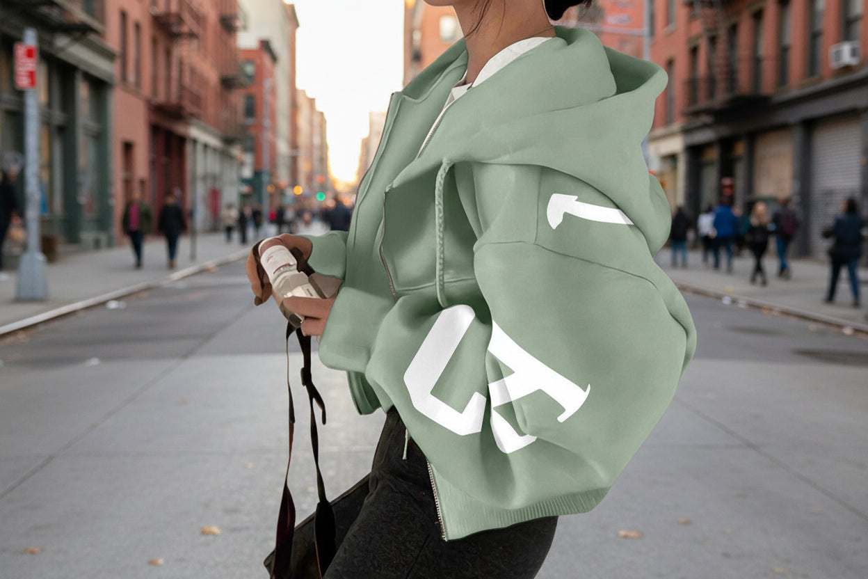 Long-sleeve Zip-up Casual Sweatshirt With A Printed Design 