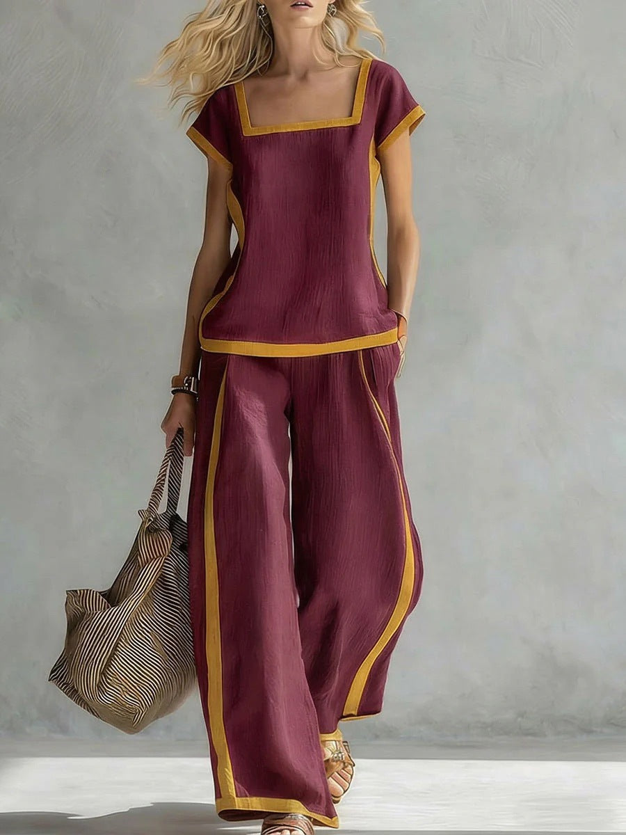 Women's Casual Square-Neck Short-Sleeve Pants Set 
