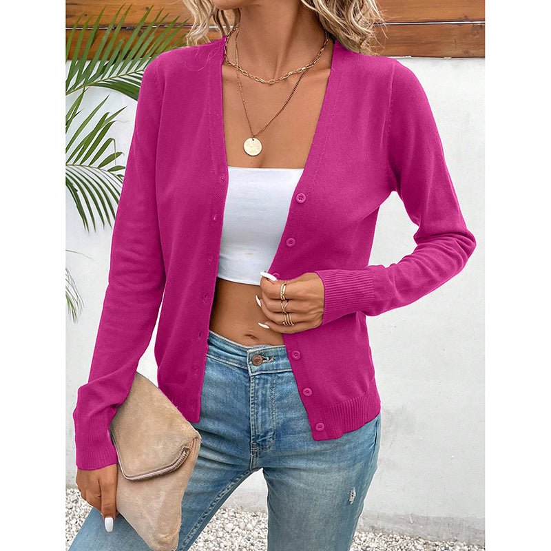 Women's Long Sleeve V-Neck Button Down Cardigan Knit Shrugs Sweater CJ US