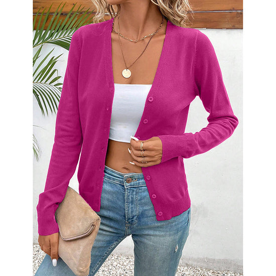 Women’s V‑Neck Button‑Down Cardigan Knit Sweater CJ US