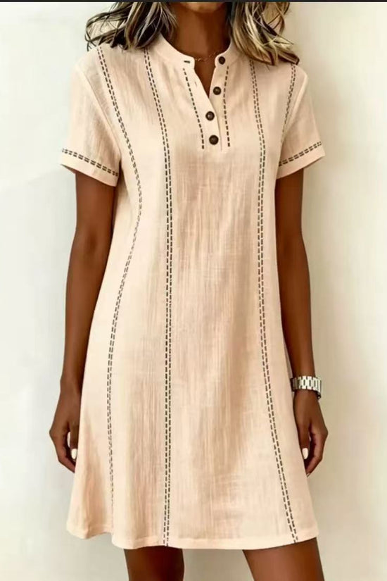 Loose-fitting Casual Printed Button-up Stand-collar Dress 