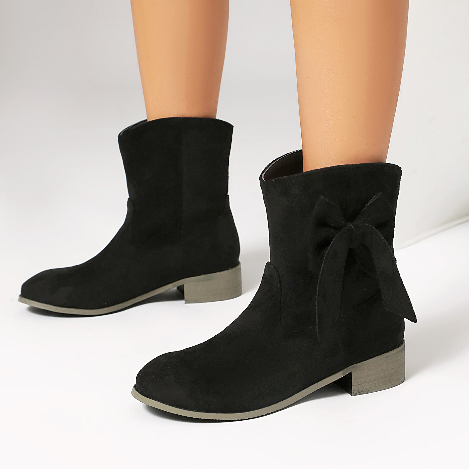 Low Heel Suede Large Size Sweet Bow Casual Boots CJ