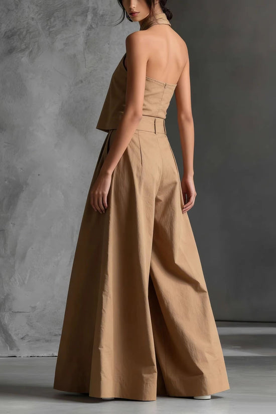 Loose-fitting Sleeveless Top And Wide-leg Pants Two-piece Set 
