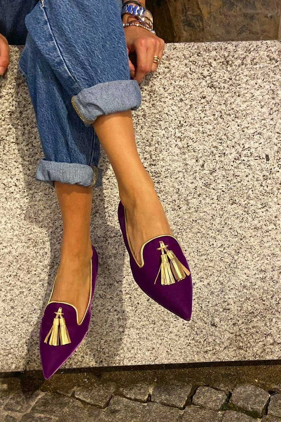 New Low-heeled Pointed-toe Shallow-mouth Tassel Casual Shoes 