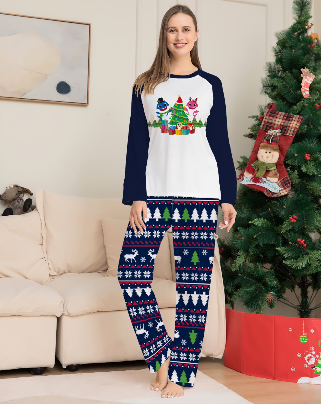 Family Matching Christmas Pajamas Set Xmas Long Sleeve Sleepwear Nightwear For Couples Kids Baby CJ