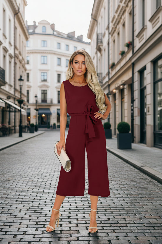 Belted V-Neck Short Sleeve Straight-Leg Jumpsuit – 3 Colors, S–2XL 