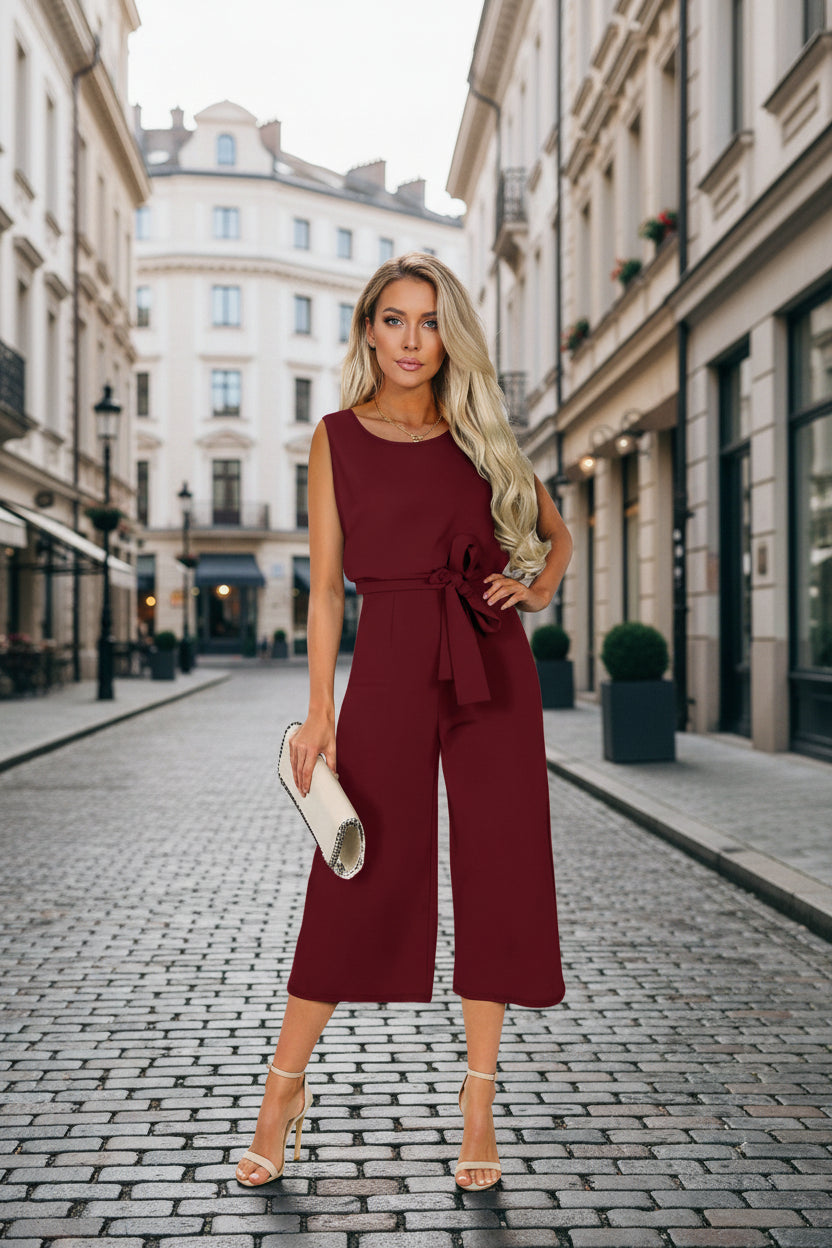Belted V-Neck Short Sleeve Straight-Leg Jumpsuit – 3 Colors, S–2XL 