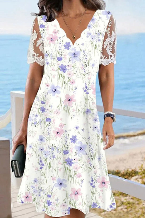 Lace Short-sleeve Floral Dress Women's Clothing 