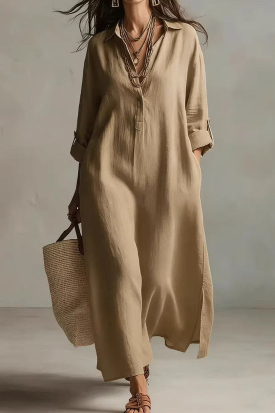 Casual Long-sleeve Shirt Dress, Laid-back Style Dress 