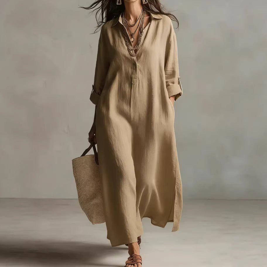 Casual Long-sleeve Shirt Dress, Laid-back Style Dress 