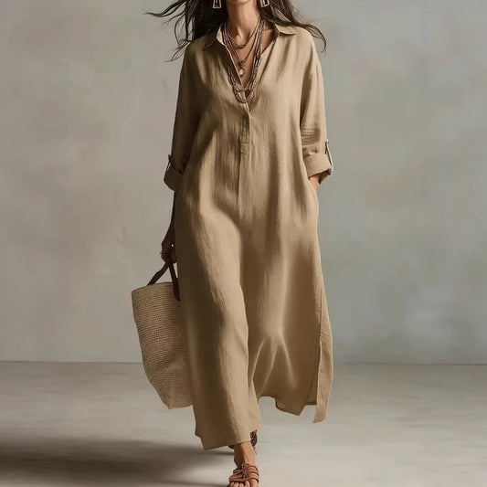 Casual Long-sleeve Shirt Dress, Laid-back Style Dress 
