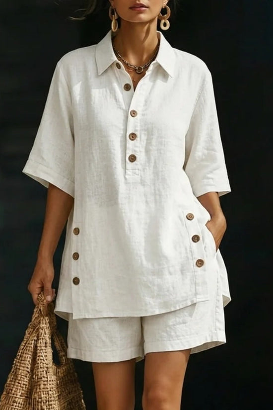 Womens Short-Sleeve Shirt And Loose Pants Two-Piece Set 