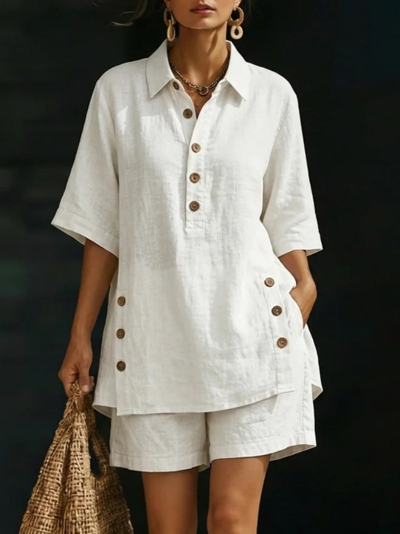 Womens Short-Sleeve Shirt And Loose Pants Two-Piece Set 