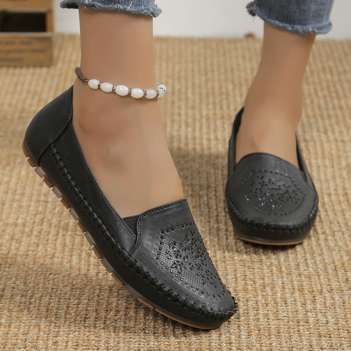 Handmade Stitching Gommino Solid Color Casual Women's Shoes CJ US