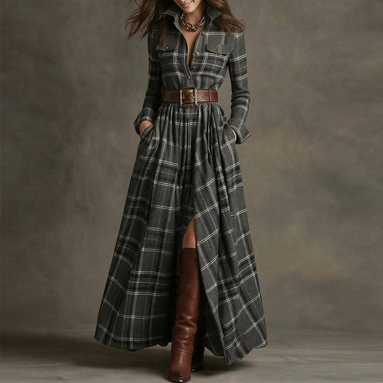 Elegant Commuter Printed Lapel Slim-Fit Dress 