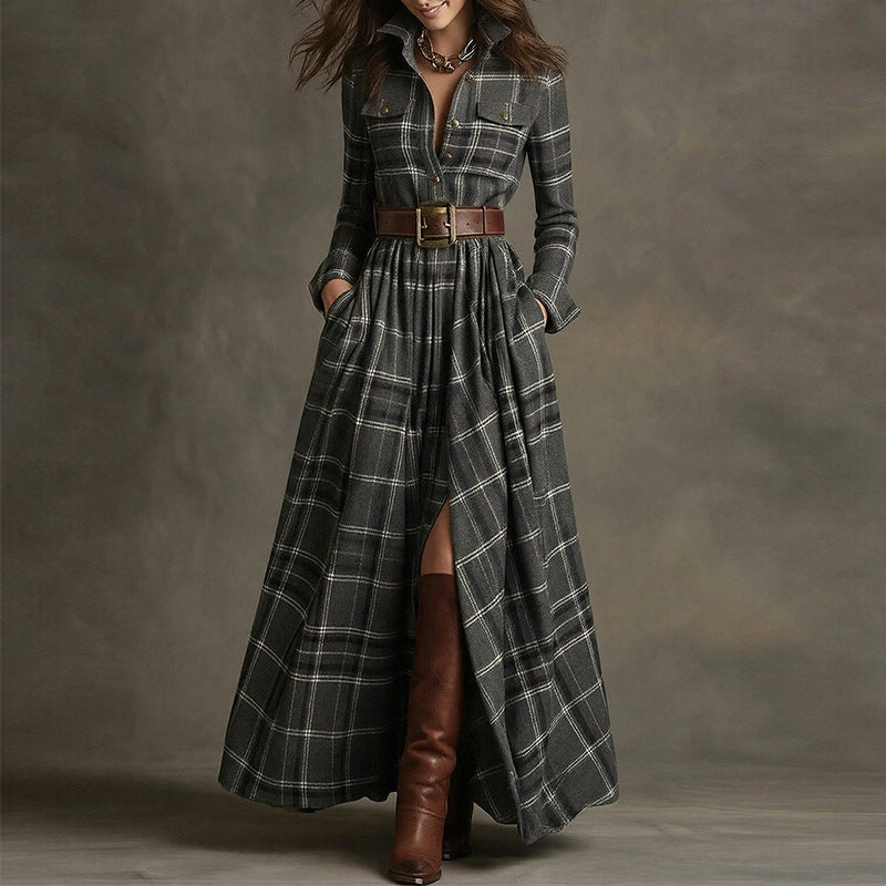 Elegant Commuter Printed Lapel Slim-Fit Dress 