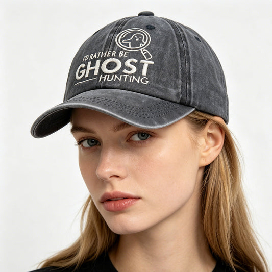 2pcs Ghost Hunting Baseball Cap, Embroidered Washed Cotton Hat, Retro Unisex Cap For Paranormal Fans 