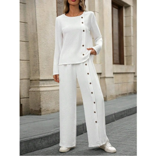 Two-piece Short-sleeve Button-up Top Loose-fit Womens Outfit 