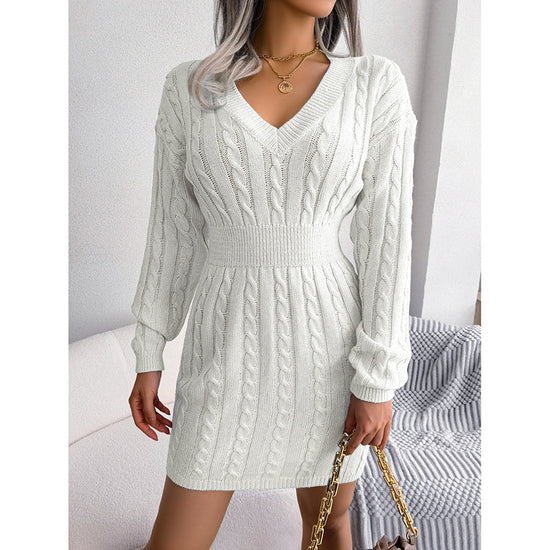 Women's 2025 Fall Winter V-Neck Bodycon Mini Sweater Dress Long Sleeve Pullover Knit Dress Casual & Sexy Tight Fit CJ US