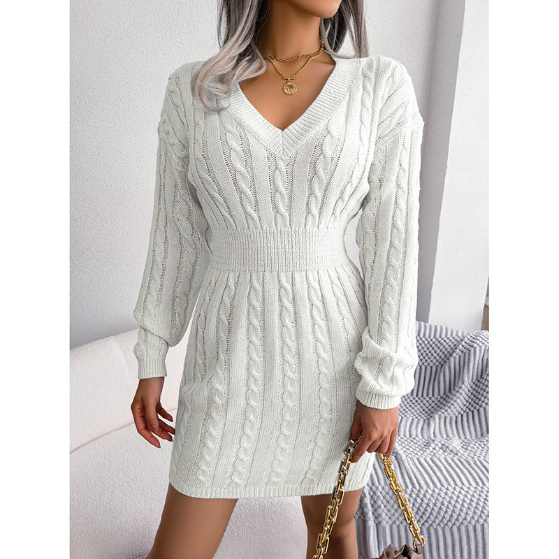 Women's 2025 Fall Winter V-Neck Bodycon Mini Sweater Dress Long Sleeve Pullover Knit Dress Casual & Sexy Tight Fit CJ US