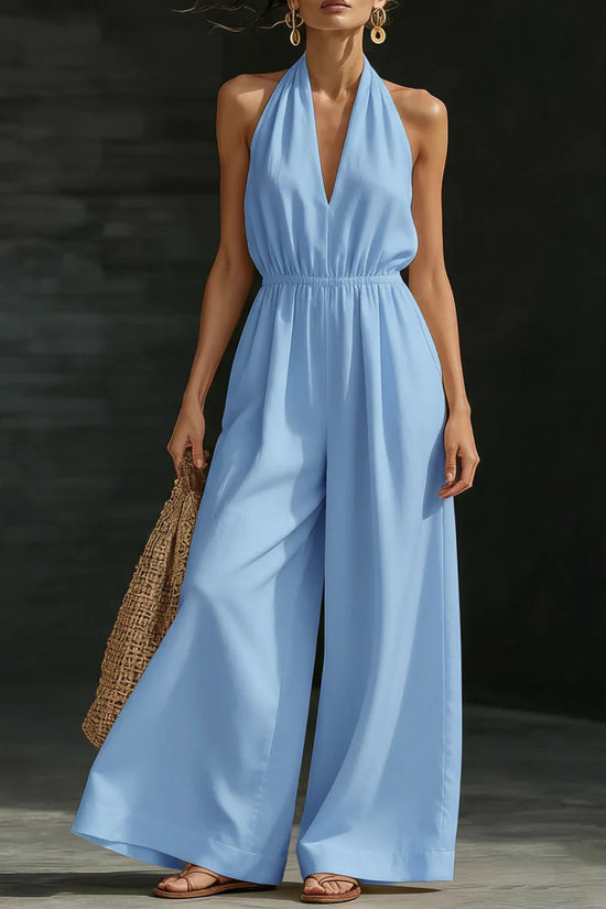 V-neck Halter Neck Jumpsuit For Women 