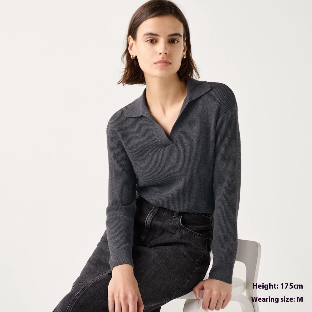 Women’s Ribbed Half-Open Collar Sweater CJ