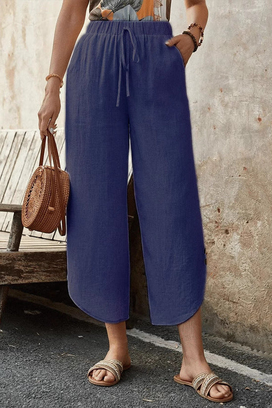 🌿 Women's Cotton-Linen Cropped Drawstring Pants FitiqueFit