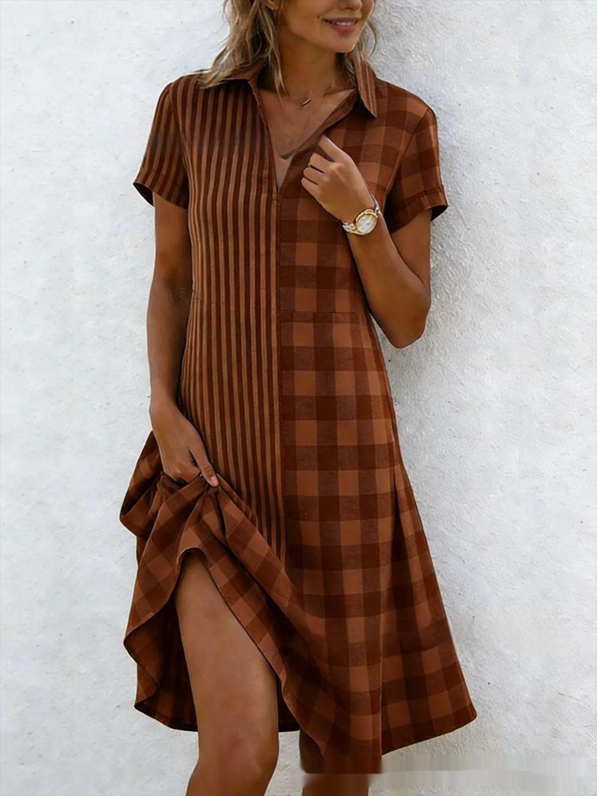 Bohemian 3D Printed V-Neck Short-Sleeve Maxi Dress 