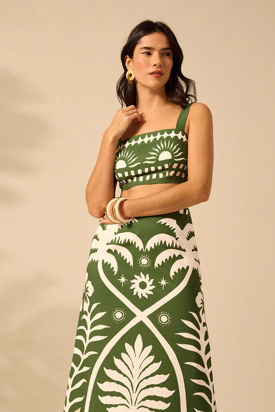 Womens Printed Camisole And High-waisted Straight Midi Skirt 